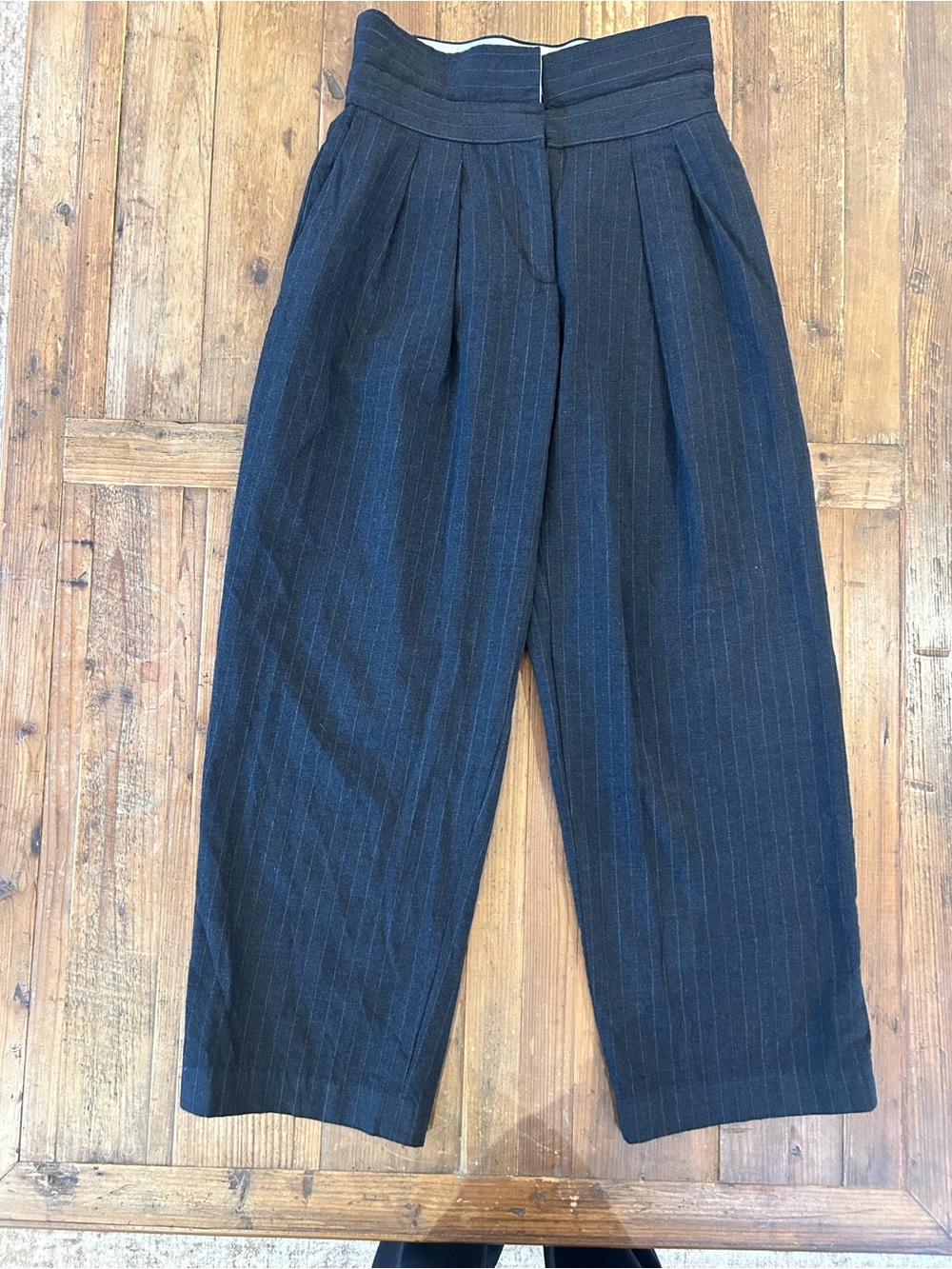 Babaton Wool Pinstripe High-Waist Pleated Trousers
